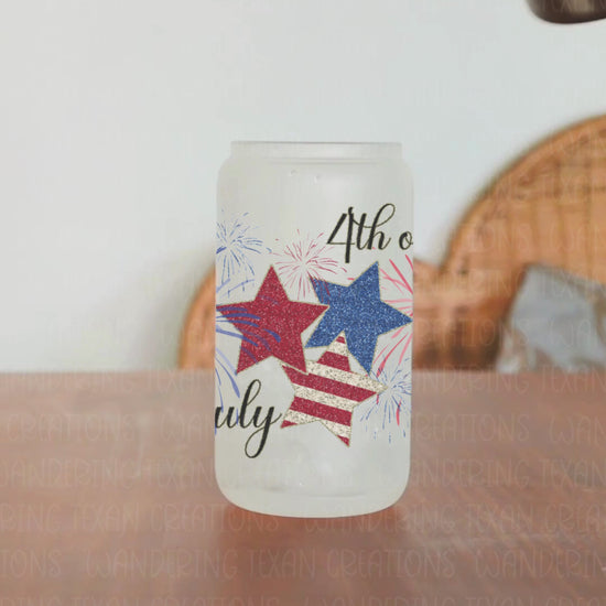 This vibrant tumbler features red, white, and blue stars bursting in a spectacular fireworks display.