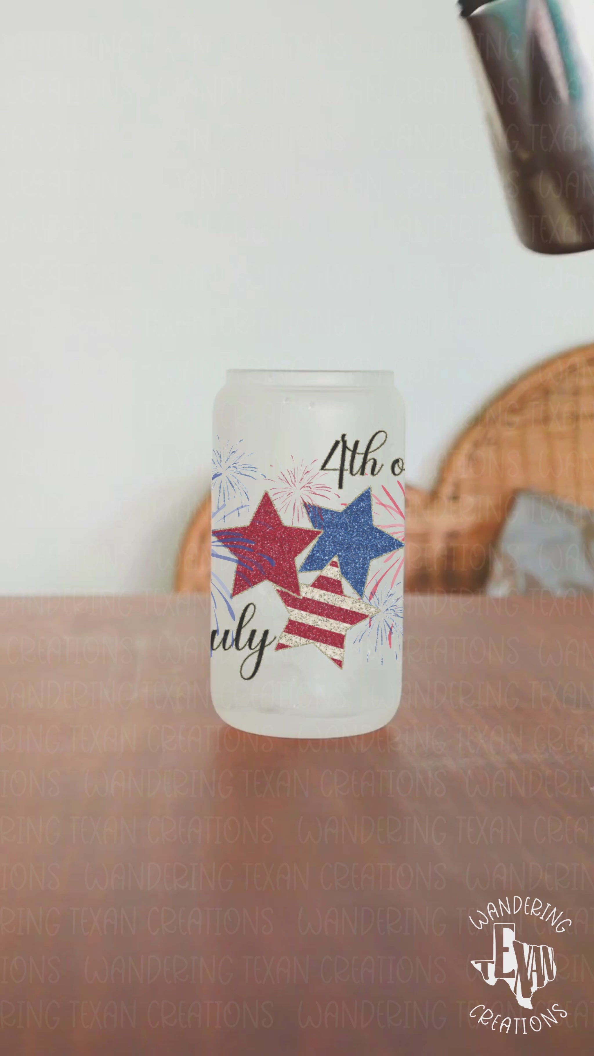 This vibrant tumbler features red, white, and blue stars bursting in a spectacular fireworks display.