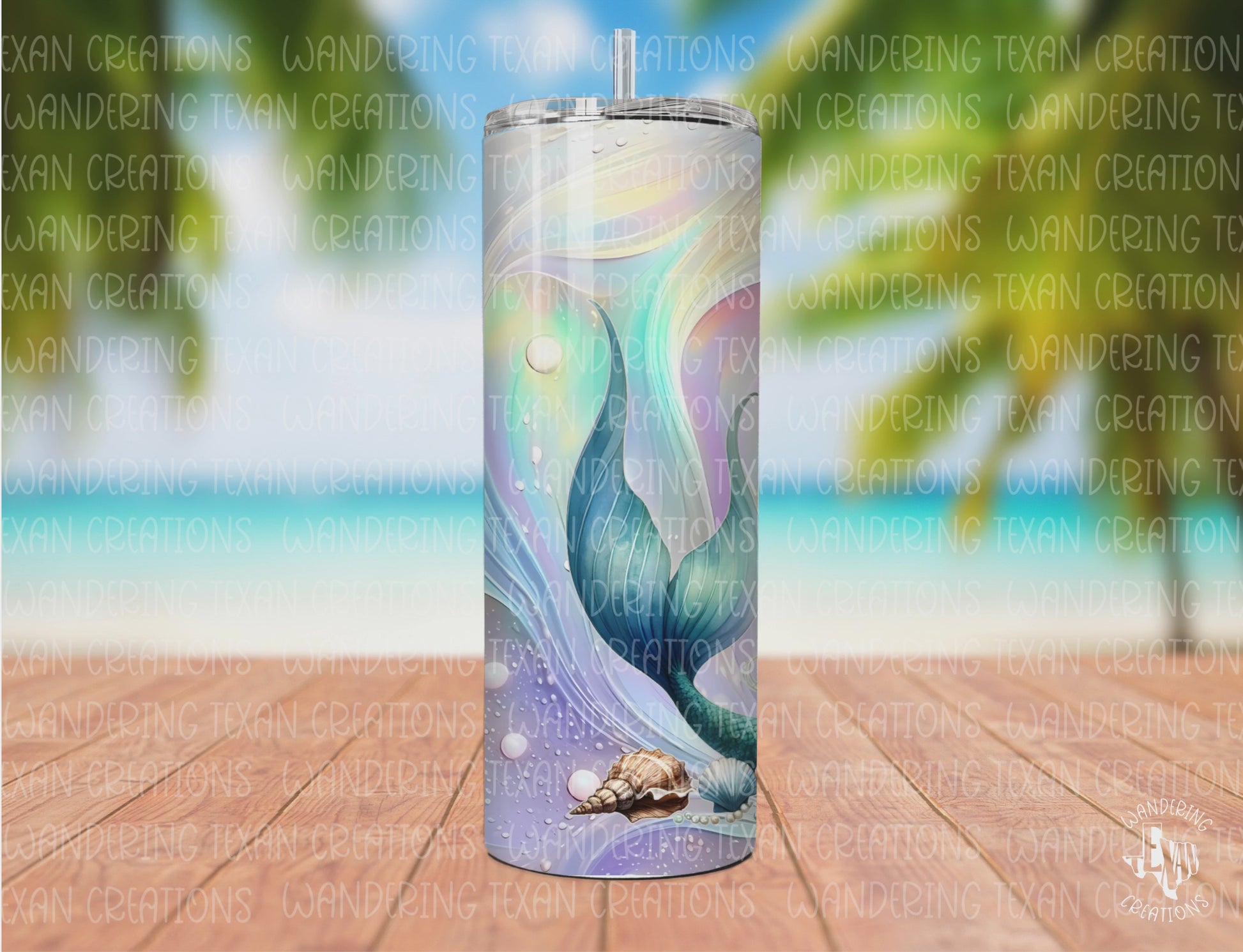 With a stunning sublimation design of a decadently adorned mermaid with pearls, this tumbler is the perfect accessory for your summer adventures.