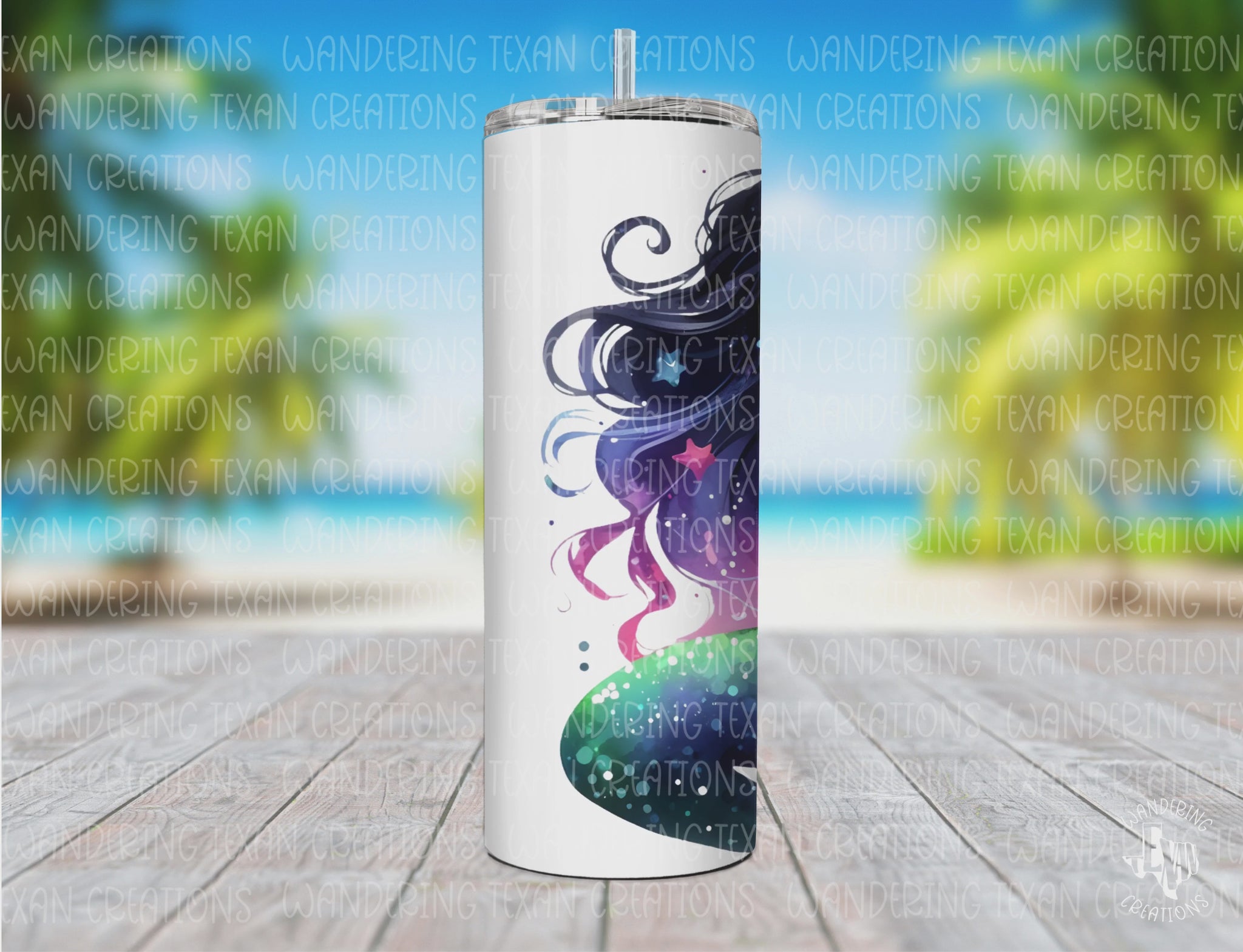 Made with durable stainless steel and a double-wall design, it keeps your drinks cold for hours. The sublimation design of a cosmic mermaid adds a touch of magic to your day.