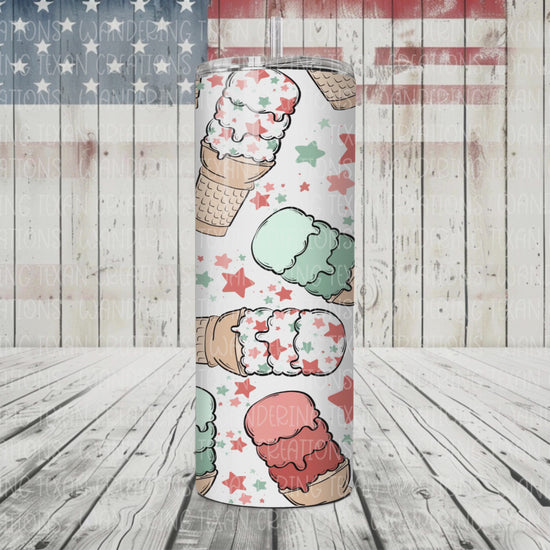 This tumbler features a fun red, white, and blue ice cream design that will make a statement at your next BBQ or picnic.