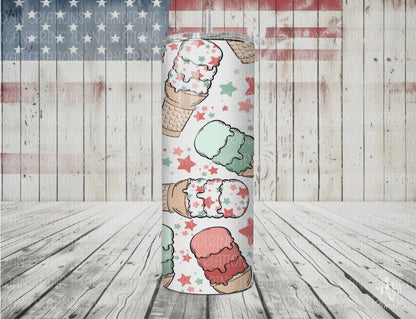 This tumbler features a fun red, white, and blue ice cream design that will make a statement at your next BBQ or picnic.