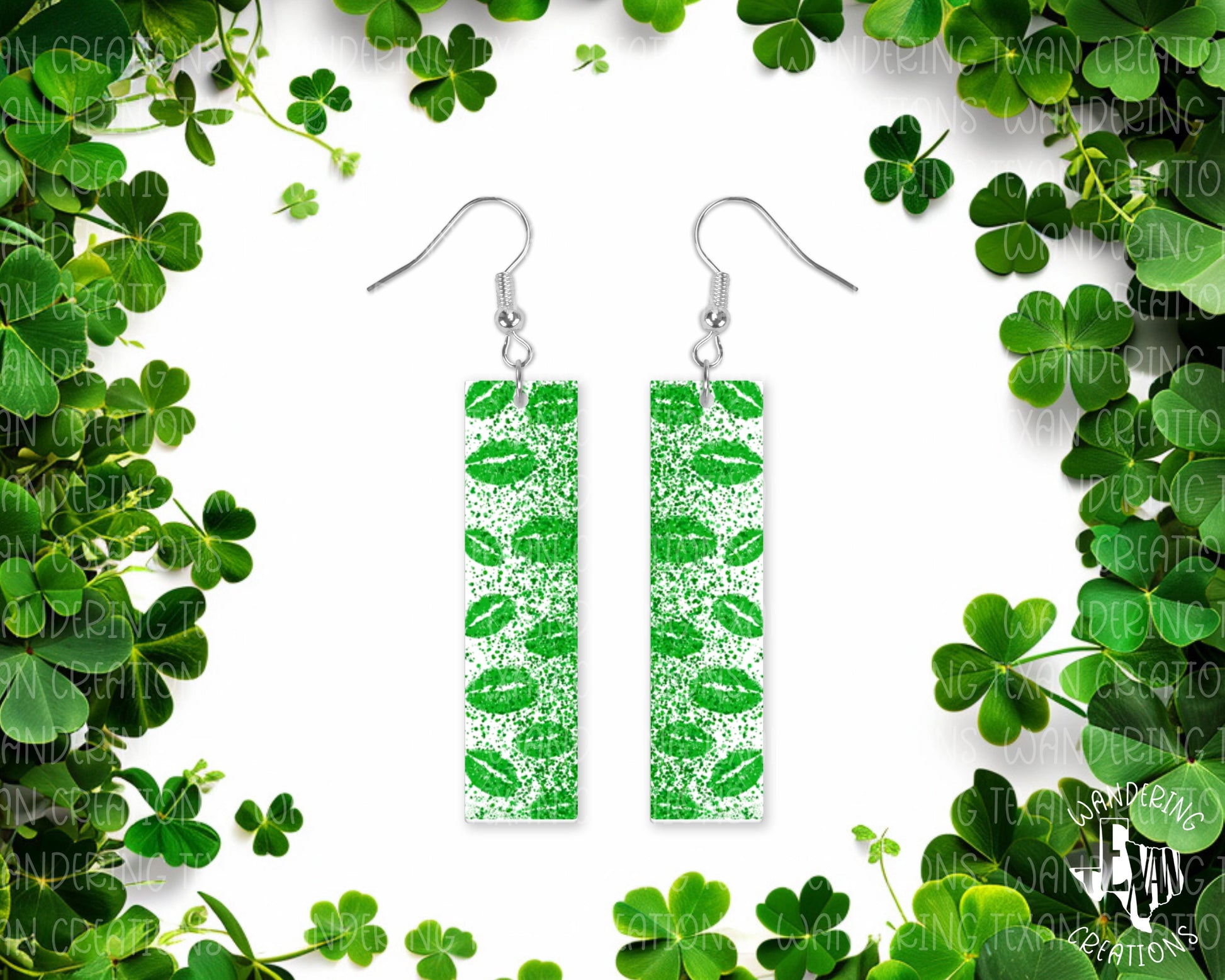 These earrings feature a green lips design with faux glitter accents, perfect for celebrating Saint Patrick's Day. 