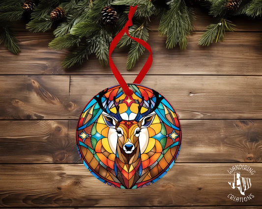 Our stunning Stained Glass Deer Ornament features a beautiful faux stained glass design, perfect for hanging on your Christmas tree