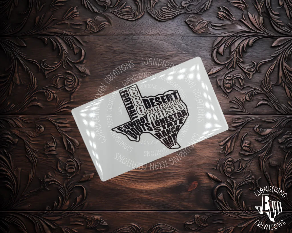 Represent the Lone Star State with this stylish rectangle magnet featuring an "All Things Lonestar" sublimation design.